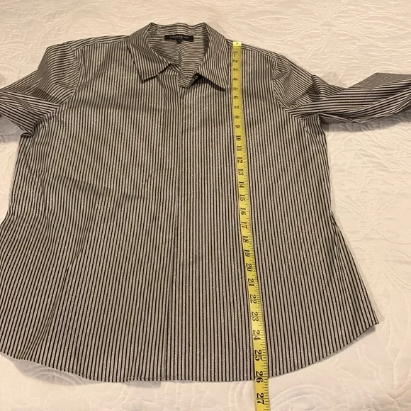LAFAYETTE 148 NY Stripe Shimmer Button Down Long Sleeve Blouse Black Beige SZ 10 - Picture 12 of 16